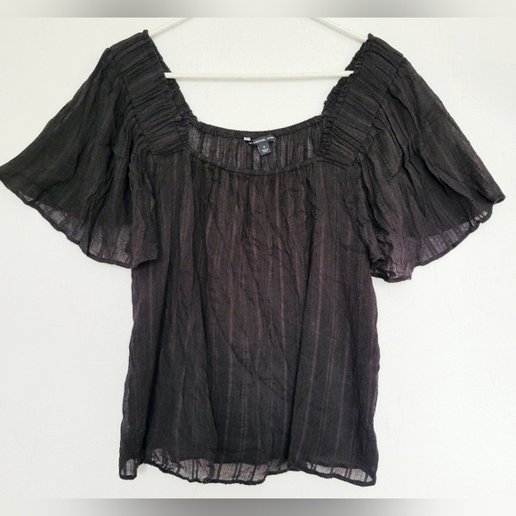 Zac&Rachel Women Top Blouse Cotton/Rayon Layered Square Neck Flowy Black 1X - Picture 2 of 16